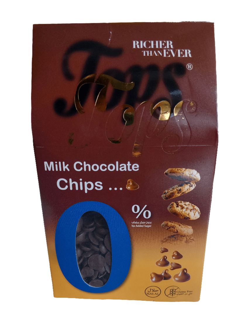 Tops Milk Chocolate Chips Sugar - Free 150g | توبس قطع الشوكولاتة بدون سكر - 2kShopping