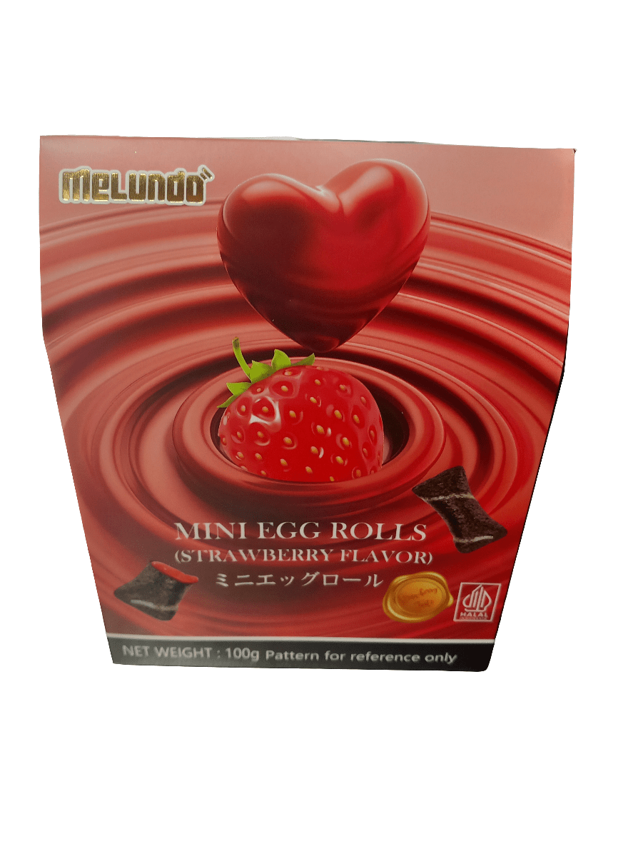 Melundo Mini Egg Rolls Strawberry 100g | ميلوندو لفائف البيض الصغيرة بالفراولة - 2kShopping