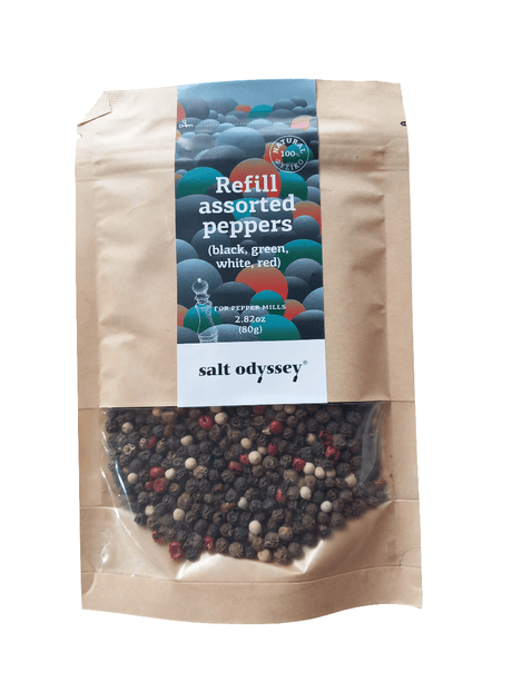 Organic Mixed Whole Pepper (Black, Green, White, Red) 80g | فلفل كامل عضوي مشكل (أسود، أخضر، أبيض، أحمر) - 2kShopping