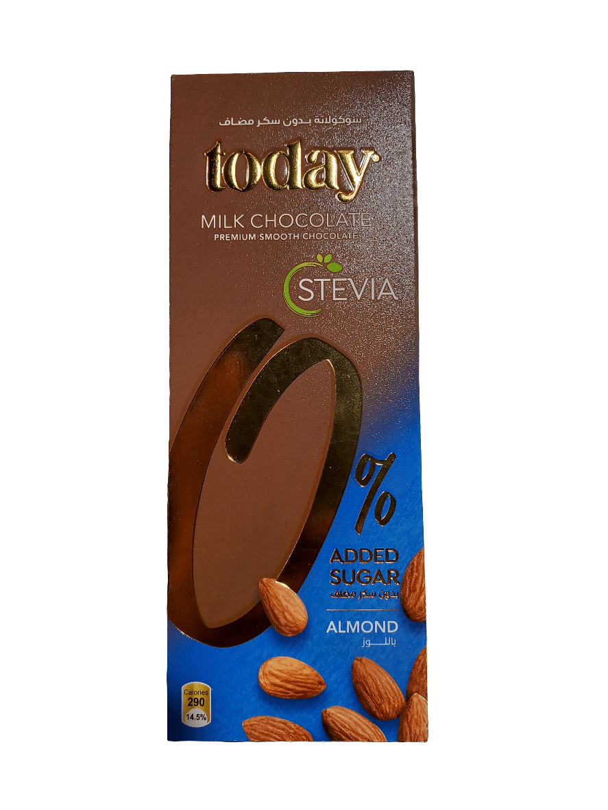 Today Stevia Zero Sugar Milk Chocolate Almond 60g | توداي شوكولاتة اللوز - 2kShopping