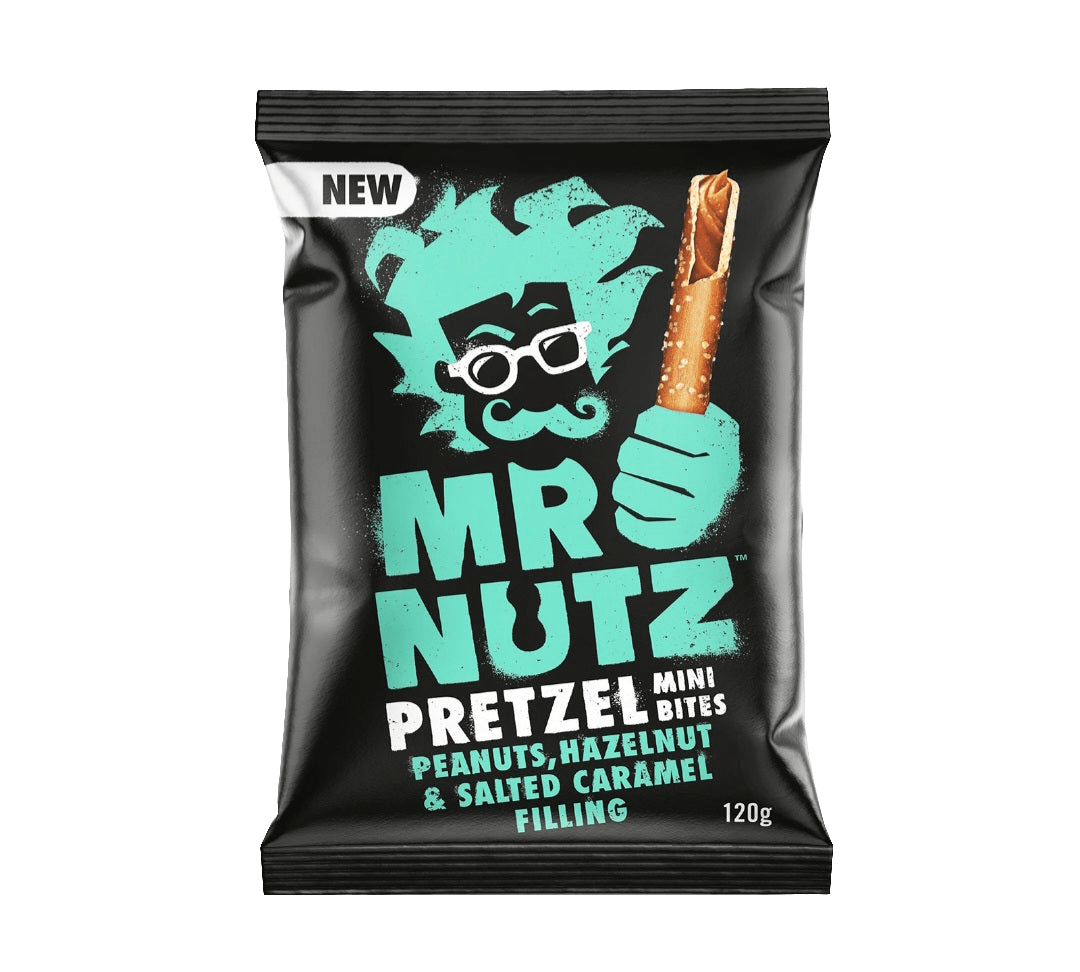 Mr Nutz Pretzel Mini Bites Nuts & Salted Caramel 120g | اصابع بريتزل بكريمة المكسرات والكراميل - 2kShopping