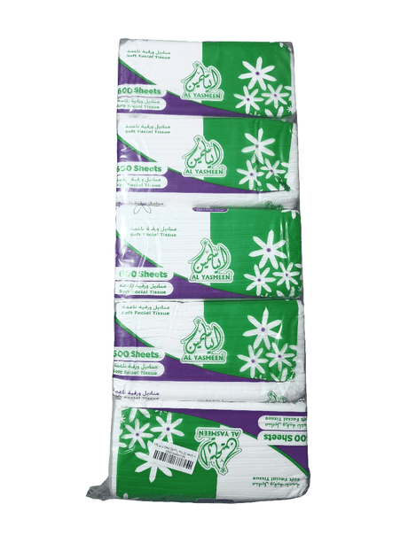 Al Yasmeen Soft facial Tissue 600 Sheetsx1Ply*5 Packs - 2kShopping