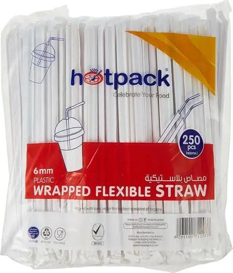 Hotpack 6mm Wrapped Flexible Straw 250pcs - 2kShopping