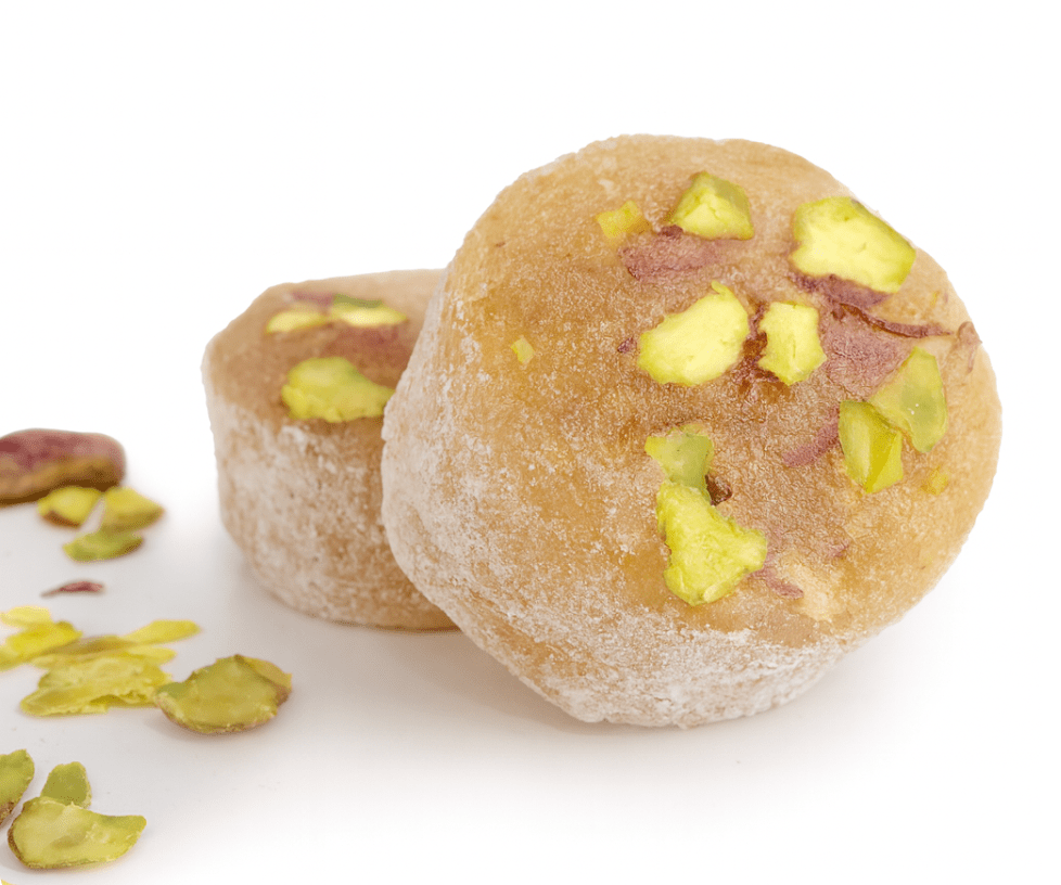 Malban Pieces Pistachio Topped with Sugar 1Kg | قطع الملبن بالفستق الحلبي مغطاة بالسكر وسط - 2kShopping