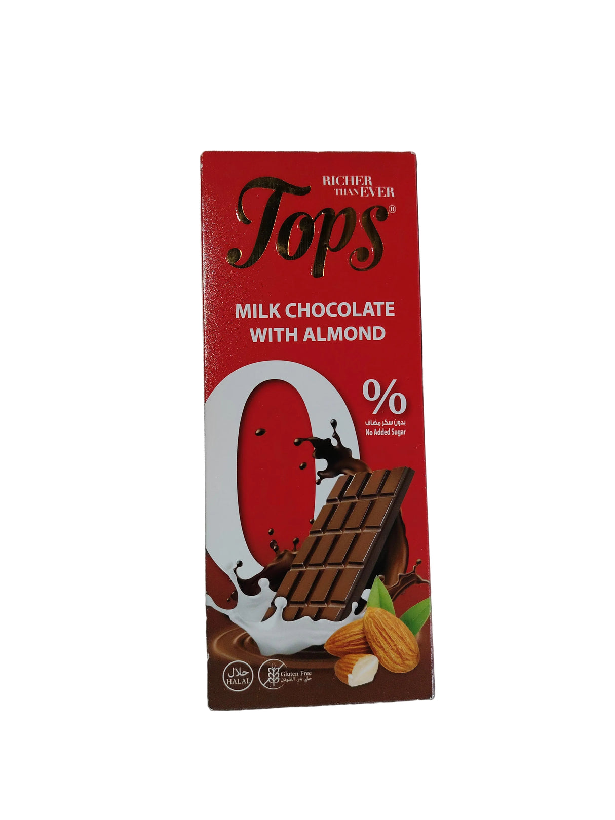 Tops Chocolate Bar Milk with Almonds Sugar-Free Pack 12 X 50g