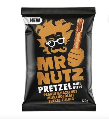 Mr Nutz Pretzels Mini Bites Nuts & Milk Chocolate 120g | اصابع بريتزل بكريمة المكسرات والشوكولاتة - 2kShopping