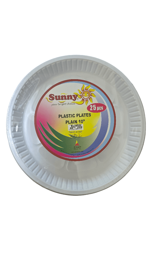 Sunny Plastic Plates Plain White 25 pcs | صحون بلاستيكية - 2kShopping