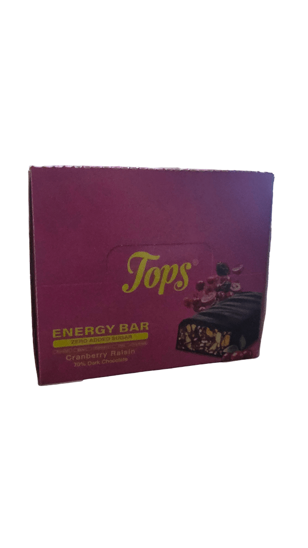 Tops Energy Cranberry Raisin 70%Dark Chocolate 12*50g Zero Added Sugar - 2kShopping