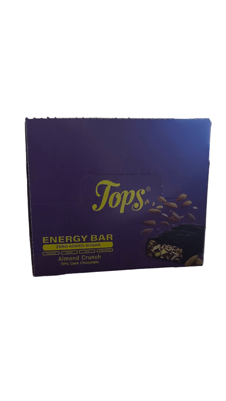 Tops Energy Almond Crunch Dark Chocolate 12*50g Zero Added Sugar - 2kShopping