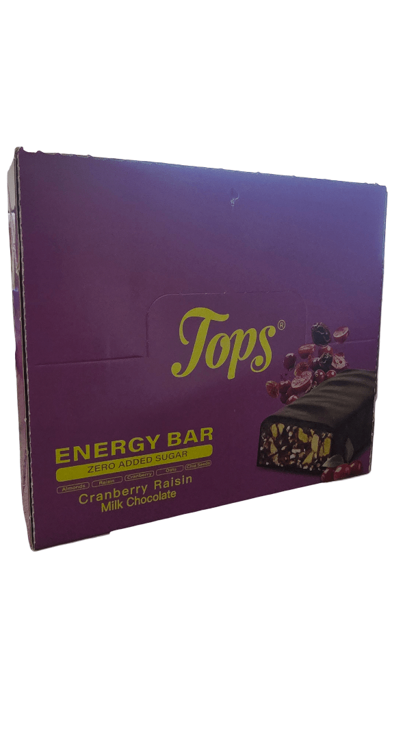 Tops Energy Cranberry Raisin Milk Chocolate 12*50g Zero Added Sugar - 2kShopping