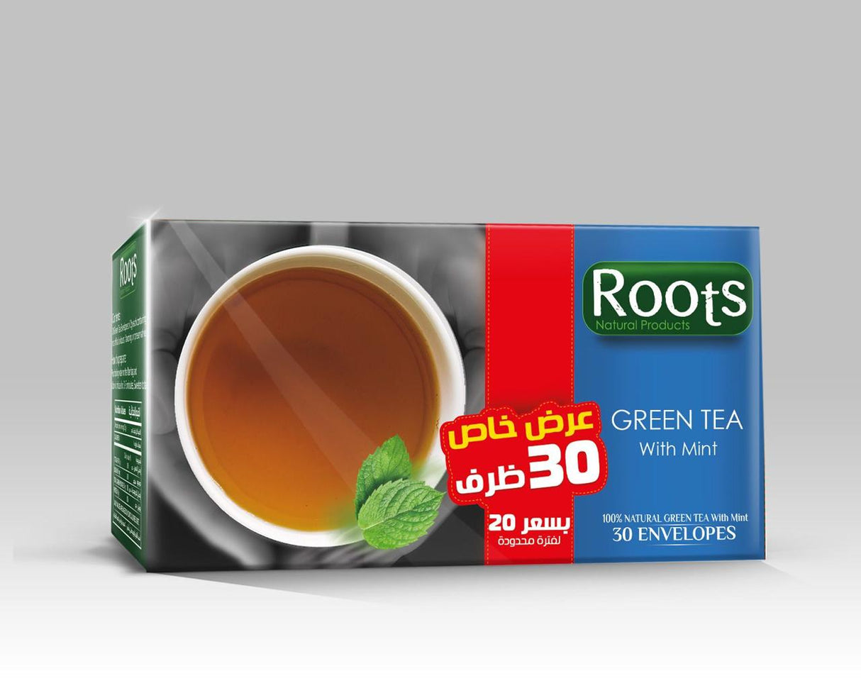 Roots Green Tea Mint Special Offer 20+5 Envelopes Free/روتس شاي أخضر بالنعناع - 2kShopping