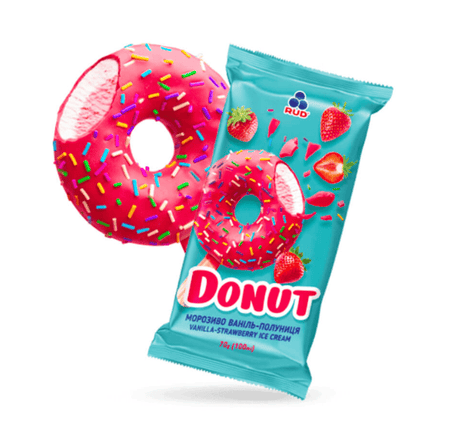 Rud Donut Vanilla Strawberry Ice Cream 70g | آيس كريم دونات بالفانيلا والفراولة - 2kShopping