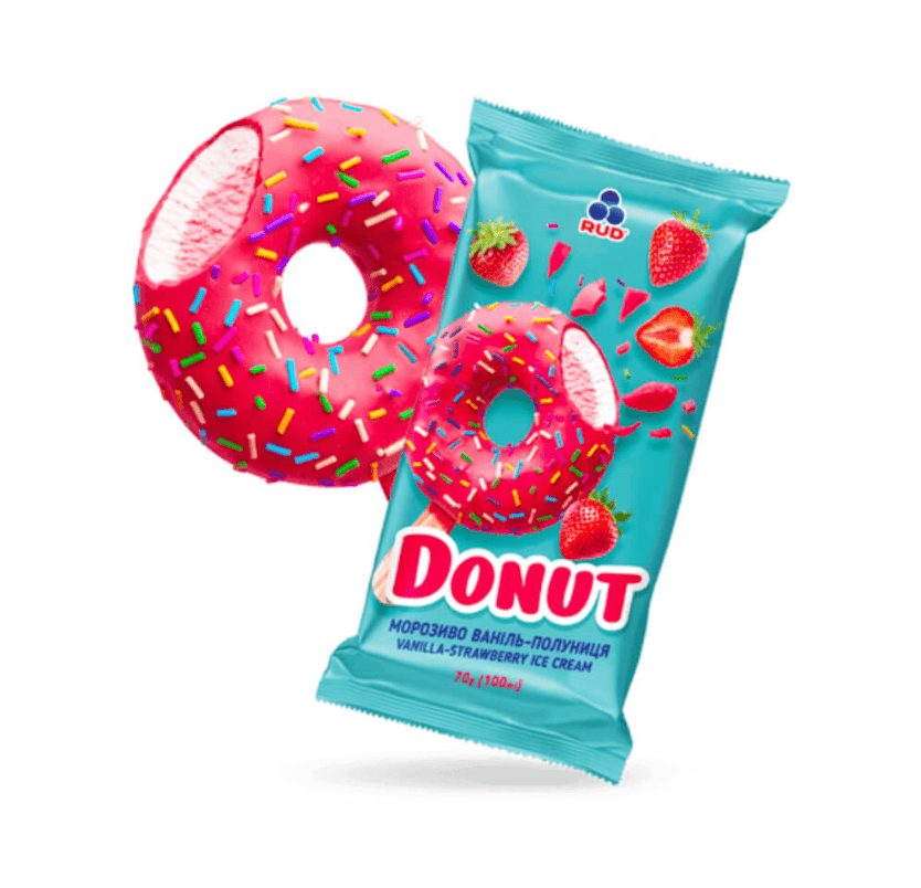 Rud Donut Vanilla Strawberry Ice Cream 70g | آيس كريم دونات بالفانيلا والفراولة (Exp:05/03/2027) - 2kShopping