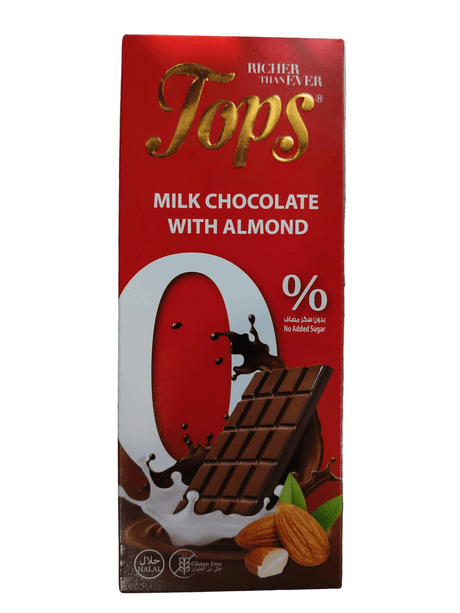 Tops Chocolate Bar Milk with Almonds Sugar-Free 50g (Exp:29/07/2026) - 2kShopping