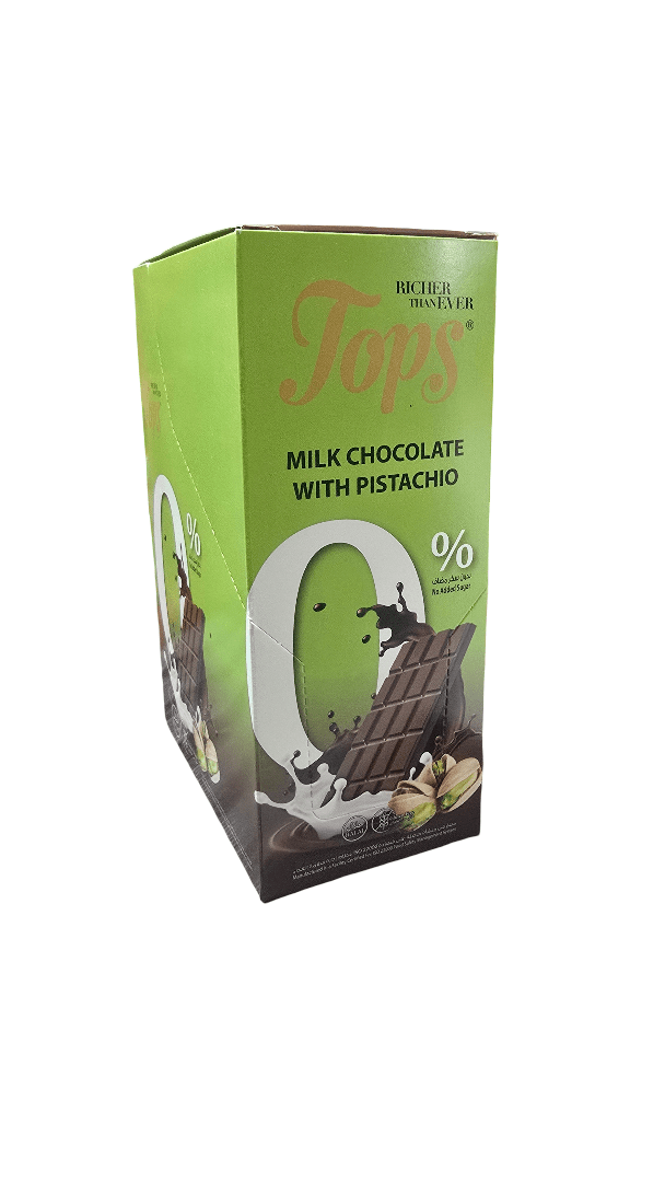Tops Chocolate Bar Milk with Pistachio Sugar - Free Pack 12 X 50g - 2kShopping