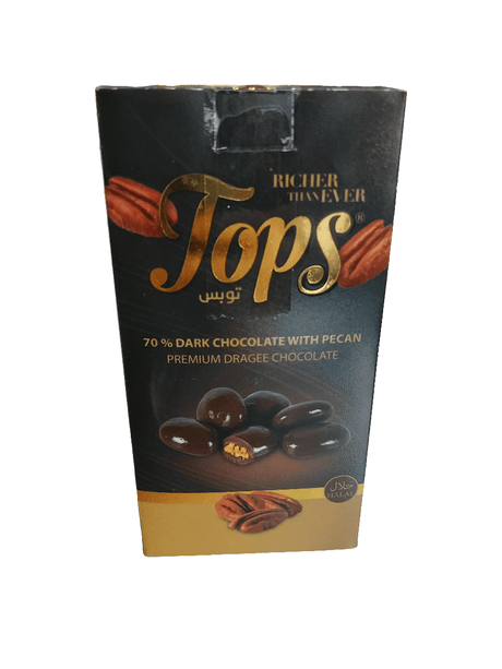 Tops Dragee Pecan Dark Chocolate 125g | توبس دراجيه البيكان بالشوكولاتة الداكنة - 2kShopping
