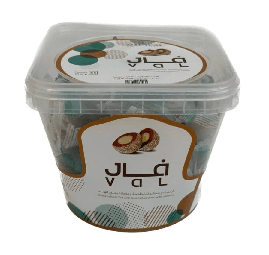 Val Dates Balls Stuffed with Tahini & Covered with Coconut 500g | فال كرات التمر مغطاة بجوز الهند - 2kShopping