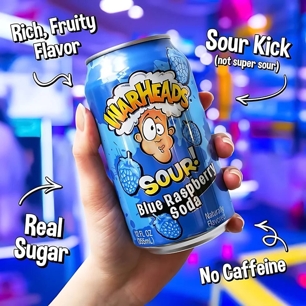 Warheads Sour Blue Raspberry Soda 355ml | وور هيدز مشروب بنكهة التوت الأزرق الحامض - 2kShopping