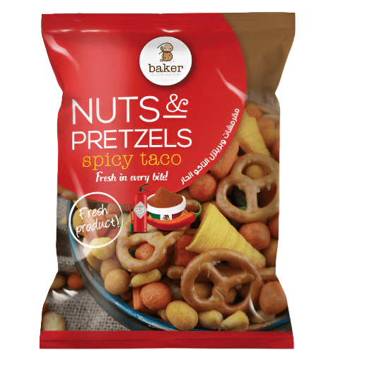 Baker Pretzels Nuts Spicy Taco 300g | مقرمشات وبرتزل التاكو الحار - 2kShopping